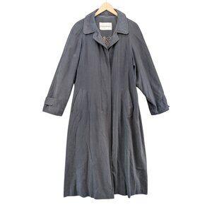 Vtg Dannimac Trench Coat Womens Slate Blue Lined Button Front ENGLAND Size L